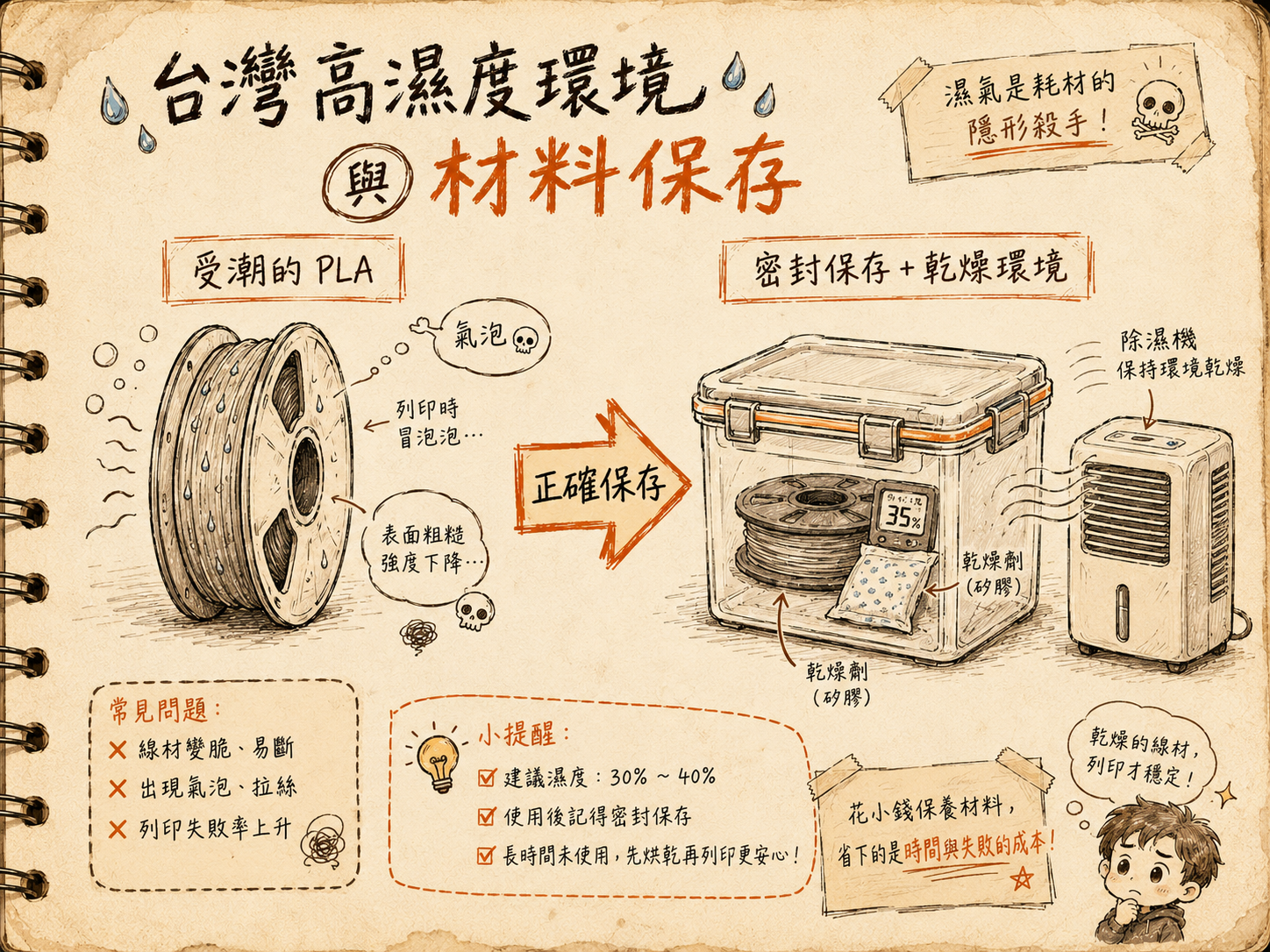 台灣高濕度環境與材料保存示意圖