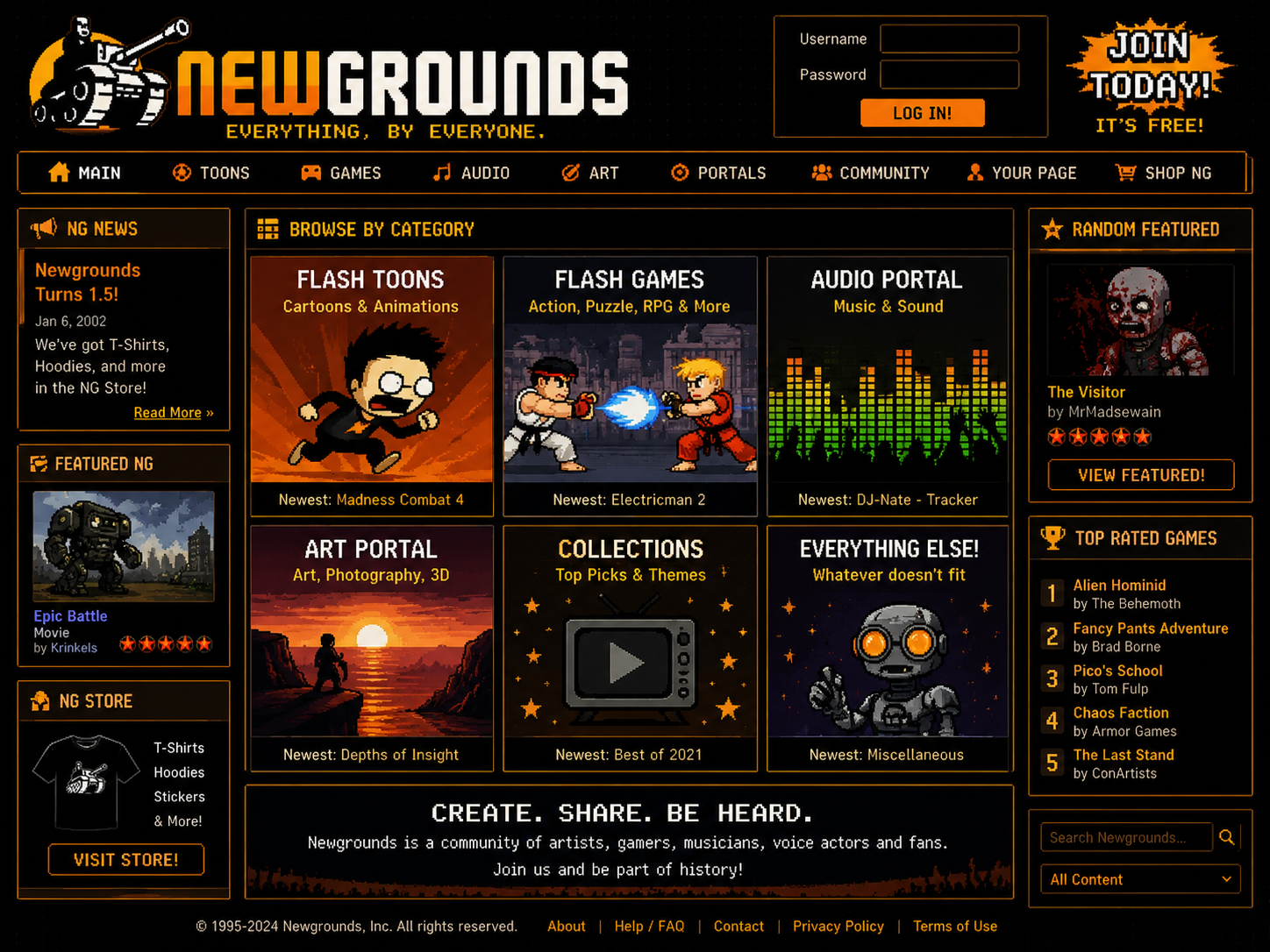 Newgrounds 創作自由年代情境插圖